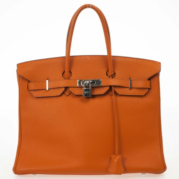 Hermes Orange Togo Leather 35cm Birkin Bag With Palladium Hardware For Women 3 Hermes Orange Togo Leather 35cm Birkin Bag With Palladium Hardware For Women