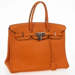 Hermes Orange Togo Leather 35cm Birkin Bag With Palladium Hardware For Women 23 Hermes Orange Togo Leather 35cm Birkin Bag With Palladium Hardware For Women -Deals Hermes Store luxury women hermes used handbags p27021 003