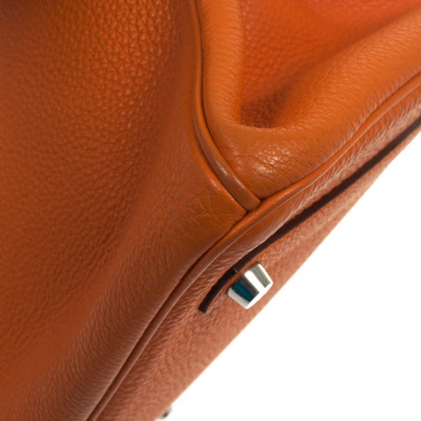 Hermes Orange Togo Leather 35cm Birkin Bag With Palladium Hardware For Women 13 Hermes Orange Togo Leather 35cm Birkin Bag With Palladium Hardware For Women - Image 11