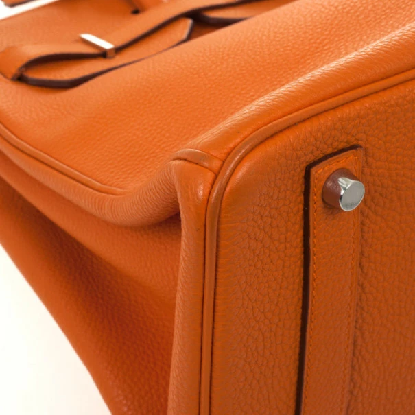 Hermes Orange Togo Leather 35cm Birkin Bag With Palladium Hardware For Women 14 Hermes Orange Togo Leather 35cm Birkin Bag With Palladium Hardware For Women - Image 12