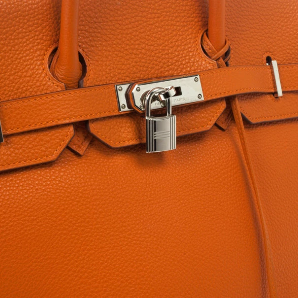 Hermes Orange Togo Leather 35cm Birkin Bag With Palladium Hardware For Women 16 Hermes Orange Togo Leather 35cm Birkin Bag With Palladium Hardware For Women - Image 14