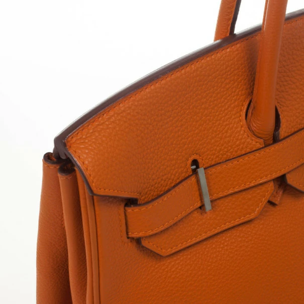 Hermes Orange Togo Leather 35cm Birkin Bag With Palladium Hardware For Women 19 Hermes Orange Togo Leather 35cm Birkin Bag With Palladium Hardware For Women - Image 17
