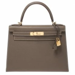 Hermes Etoupe Epsom Leather Gold Hardware Kelly Sellier 28 Bag For Women