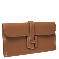 Hermes Gold Swift Leather Elan 29 Jige Clutch For Women -Deals Hermes Store luxury women hermes used handbags p271176 005