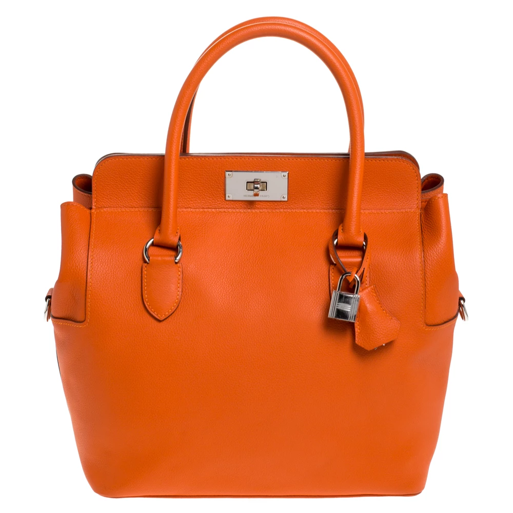 Hermes Orange Ever Color Leather Palladium Hardware Toolbox 26 Bag For Women 3 Hermes Orange Ever Color Leather Palladium Hardware Toolbox 26 Bag For Women