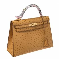 Hermes Natural Ostrich Gold Hardware Kelly Sellier 32 Bag For Women -Deals Hermes Store luxury women hermes used handbags p271541 009