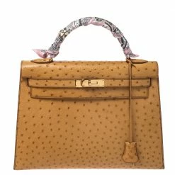 Hermes Natural Ostrich Gold Hardware Kelly Sellier 32 Bag For Women