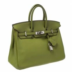 Hermes Apple Green Swift Leather Palladium Hardware Birkin 25 Bag For Women -Deals Hermes Store luxury women hermes used handbags p271542 014
