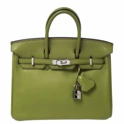 Hermes Apple Green Swift Leather Palladium Hardware Birkin 25 Bag For Women