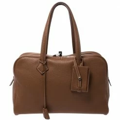 Hermes Gold Clemence Leather Palladium Hardware Victoria II 35 Bag For Women