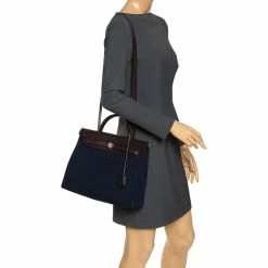Hermes Blue Encre/Cacao Canvas And Leather Herbag Zip 31 Bag For Women -Deals Hermes Store luxury women hermes used handbags p272860 001