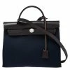 Hermes Blue Encre/Cacao Canvas And Leather Herbag Zip 31 Bag For Women