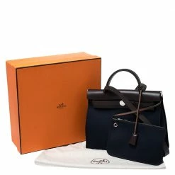 Hermes Blue Encre/Cacao Canvas And Leather Herbag Zip 31 Bag For Women -Deals Hermes Store luxury women hermes used handbags p272860 012