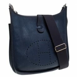 Hermes Blue Nuit Clemence Leather Evelyne III GM Bag For Women -Deals Hermes Store luxury women hermes used handbags p273054 001