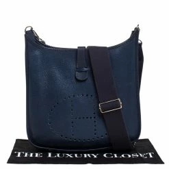 Hermes Blue Nuit Clemence Leather Evelyne III GM Bag For Women -Deals Hermes Store luxury women hermes used handbags p273054 012