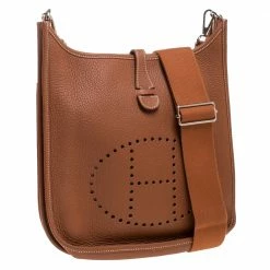 Hermes Gold Clemence Leather Evelyne III PM Bag For Women 16 Hermes Gold Clemence Leather Evelyne III PM Bag For Women -Deals Hermes Store luxury women hermes used handbags p273185 010