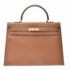 Hermes Brown Leather Gold Hardware Kelly 35 Bag For Women -Deals Hermes Store luxury women hermes used handbags p273423 007