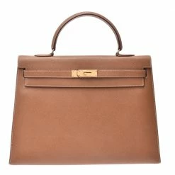 Hermes Brown Leather Gold Hardware Kelly 35 Bag For Women