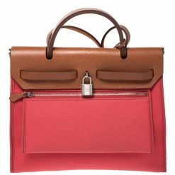 Hermes Bougainvillea/Natural Canvas And Leather Herbag Zip 31 Bag For Women -Deals Hermes Store luxury women hermes used handbags p273733 002
