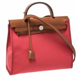 Hermes Bougainvillea/Natural Canvas And Leather Herbag Zip 31 Bag For Women -Deals Hermes Store luxury women hermes used handbags p273733 004