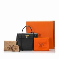 Hermes Black Clemence Leather Gold Hardware Kelly Sellier 35 Bag For Women -Deals Hermes Store luxury women hermes used handbags p274126 004