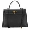 Hermes Black Clemence Leather Gold Hardware Kelly Sellier 35 Bag For Women