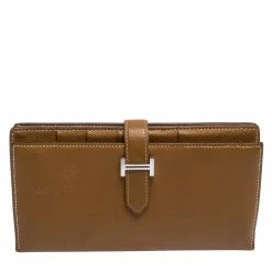 Hermes Cognac Epsom Leather Bearn Gusset Wallet For Women