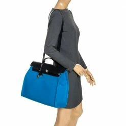 Hermes Blue Indigo/Blue Zanzibar Canvas And Leather Herbag Zip 39 Bag For Women -Deals Hermes Store luxury women hermes used handbags p274257 012