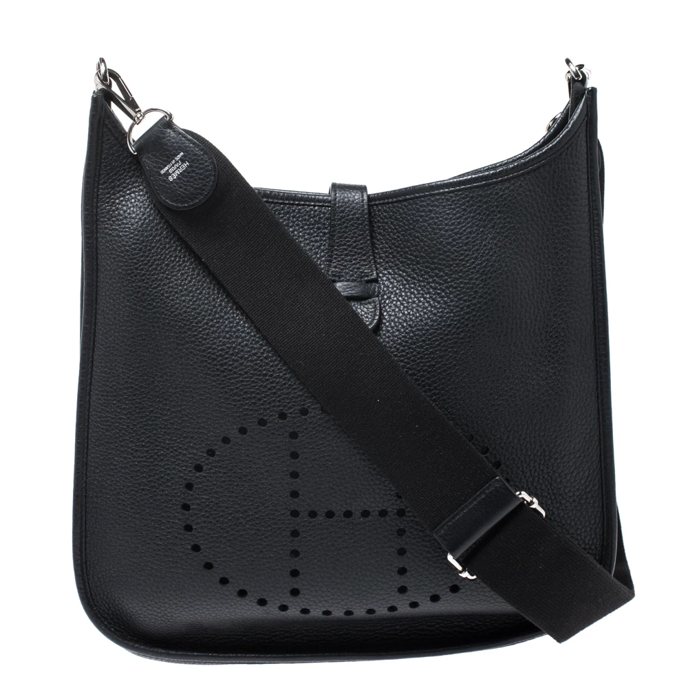 Hermes Black Clemence Leather Evelyne III GM Bag For Women 3 Hermes Black Clemence Leather Evelyne III GM Bag For Women