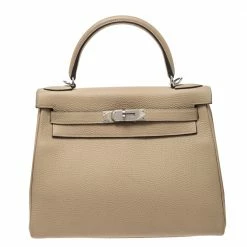 Hermes Trench Togo Leather Palladium Hardware Kelly Retourne 28 Bag For Women