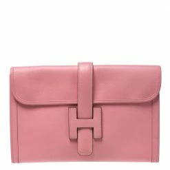 Hermes Rose Confetti Epsom Leather Jige PM Clutch For Women