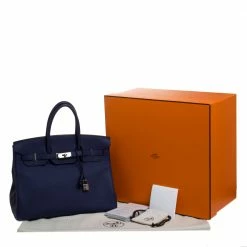 Hermes Blue Saphir Clemence Leather Palladium Hardware Birkin 35 Bag For Women -Deals Hermes Store luxury women hermes used handbags p275564 003