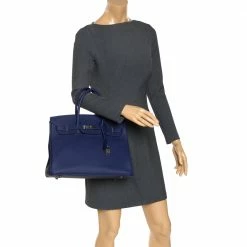 Hermes Blue Saphir Clemence Leather Palladium Hardware Birkin 35 Bag For Women -Deals Hermes Store luxury women hermes used handbags p275564 014