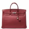 Hermes Rouge Vif Vache Liegee Leather Palladium Hardware Birkin 40 Bag For Women