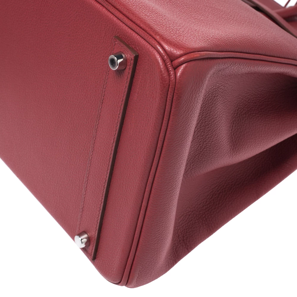 Hermes Rouge Vif Vache Liegee Leather Palladium Hardware Birkin 40 Bag For Women 15 Hermes Rouge Vif Vache Liegee Leather Palladium Hardware Birkin 40 Bag For Women - Image 13
