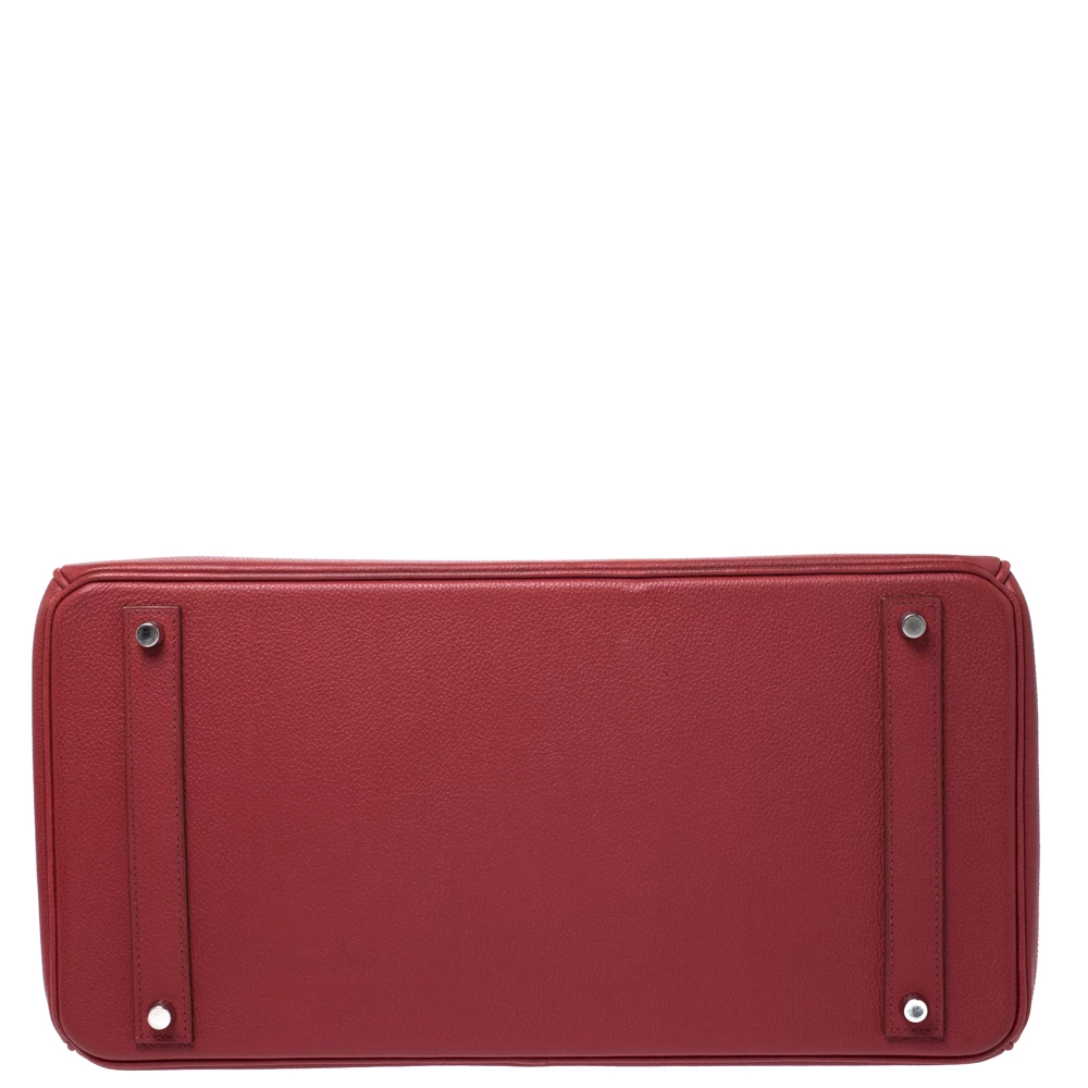 Hermes Rouge Vif Vache Liegee Leather Palladium Hardware Birkin 40 Bag For Women 9 Hermes Rouge Vif Vache Liegee Leather Palladium Hardware Birkin 40 Bag For Women - Image 7