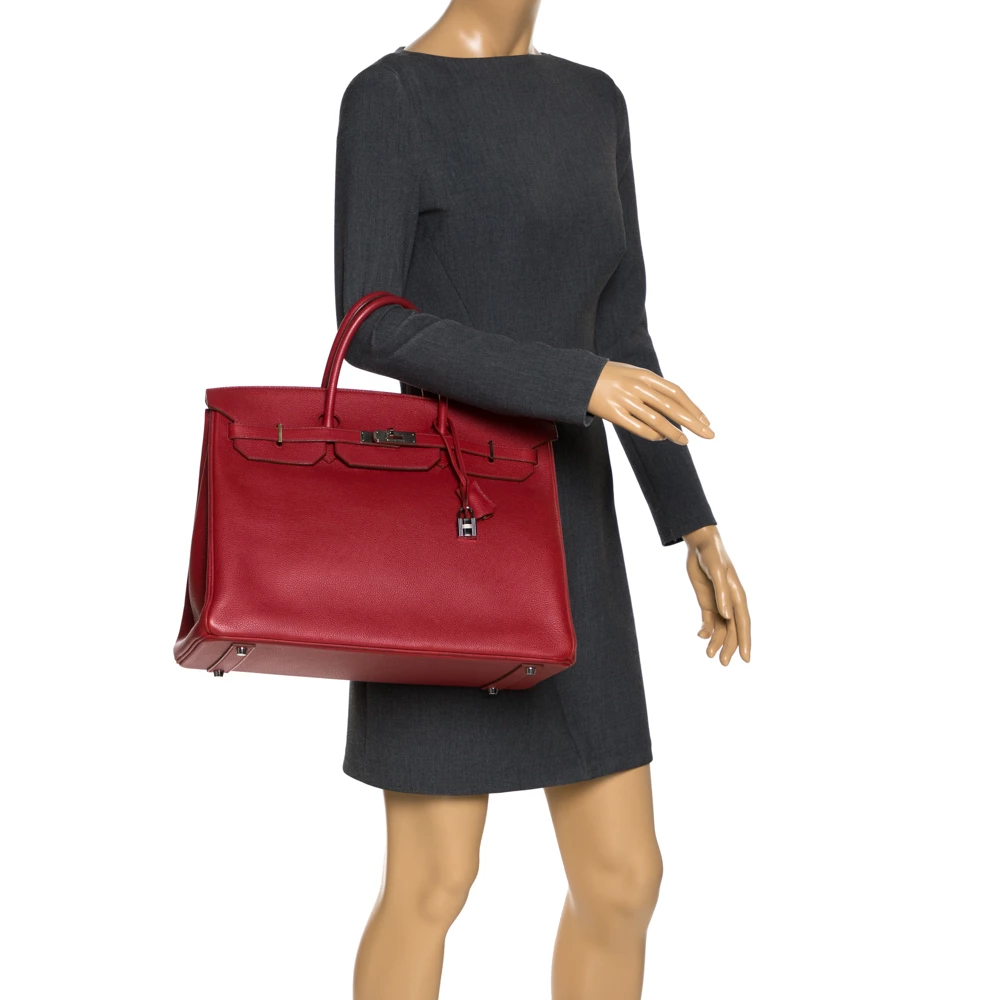 Hermes Rouge Vif Vache Liegee Leather Palladium Hardware Birkin 40 Bag For Women 4 Hermes Rouge Vif Vache Liegee Leather Palladium Hardware Birkin 40 Bag For Women - Image 2