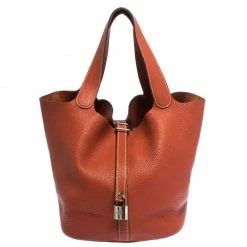 Hermes Orange Clemence Leather Picotin GM Bag For Women