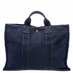 Hermes Dark Blue Canvas Deauville MM Bag For Women 15 Hermes Dark Blue Canvas Deauville MM Bag For Women -Deals Hermes Store luxury women hermes used handbags p279081 007