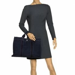 Hermes Dark Blue Canvas Deauville MM Bag For Women 13 Hermes Dark Blue Canvas Deauville MM Bag For Women -Deals Hermes Store luxury women hermes used handbags p279081 011