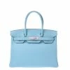Hermes Blue Atour Leather Palladium Hardware Birkin 30 Bag For Women