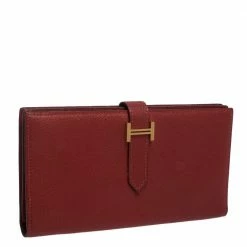 Hermes Rouge H Chevre Leather Bearn Gusset Wallet For Women -Deals Hermes Store luxury women hermes used handbags p280649 008