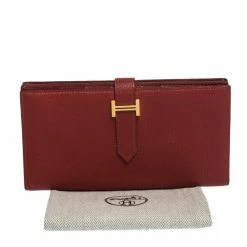 Hermes Rouge H Chevre Leather Bearn Gusset Wallet For Women -Deals Hermes Store luxury women hermes used handbags p280649 010