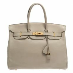 Hermes Beton Swift Leather Gold Hardware Birkin 35 Bag For Women