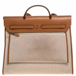 Hermes Natural/Beige Canvas And Leather Herbag Zip 39 Bag For Women -Deals Hermes Store luxury women hermes used handbags p281520 001