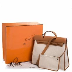 Hermes Natural/Beige Canvas And Leather Herbag Zip 39 Bag For Women -Deals Hermes Store luxury women hermes used handbags p281520 002