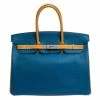 Hermes Blue Hydra/Jaune D'Or Clemence Leather Special Order Palladium Hardware Birkin 35 Bag For Women -Deals Hermes Store luxury women hermes used handbags p282346 029