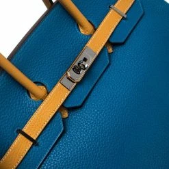 Hermes Blue Hydra/Jaune D'Or Clemence Leather Special Order Palladium Hardware Birkin 35 Bag For Women -Deals Hermes Store luxury women hermes used handbags p282346 1585836272 006