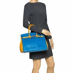 Hermes Blue Hydra/Jaune D'Or Clemence Leather Special Order Palladium Hardware Birkin 35 Bag For Women -Deals Hermes Store luxury women hermes used handbags p282346 1585836287 013