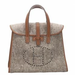 Hermes Gray/Brown Wool Feu2Dou Tote Bag For Women